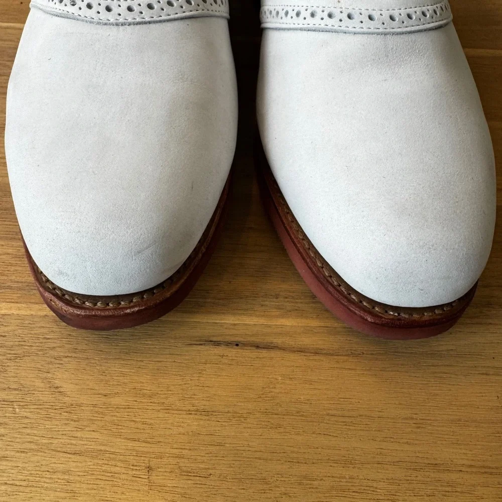Allen Edmonds Men  13 A 5528 White Nubuck Leather Saddle Shoes Corporate Casuals