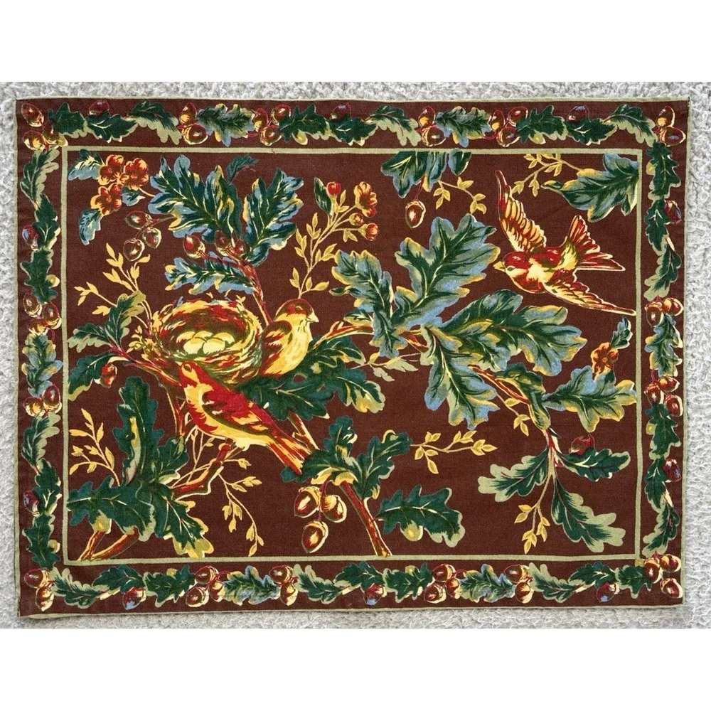 Set Of 3 April Cornell Cotton Placemats Birds Fall Autumn Chocolate Brown Cotton