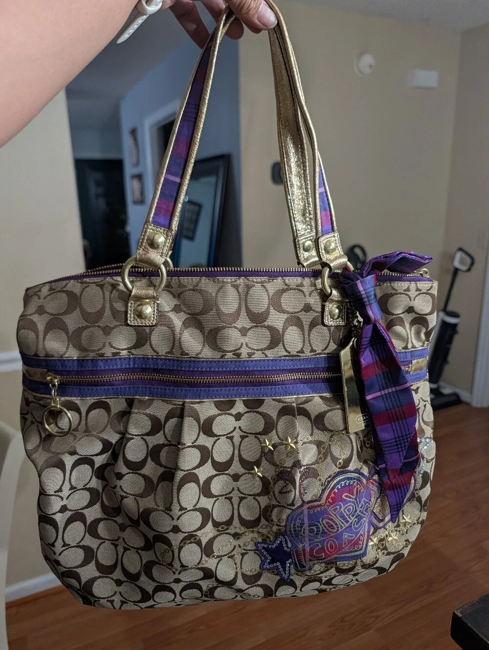 Coach Poppy Glam Tote F1020-15882 Tartan Plaid Y2K Vintage Rare With Scarf