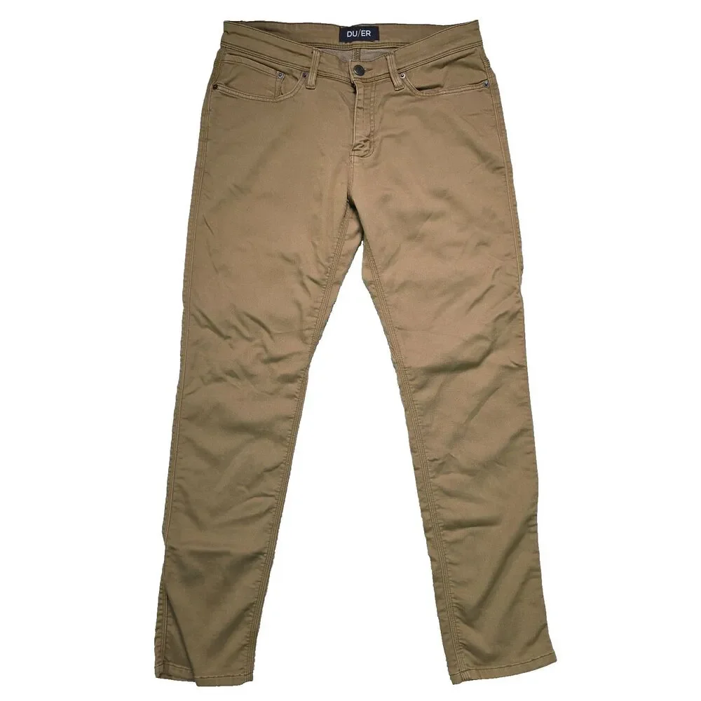 DU/ER No Sweat N2X Slim Fit Taper Pants Stretch 32x32 Men's Beige Chino DUER