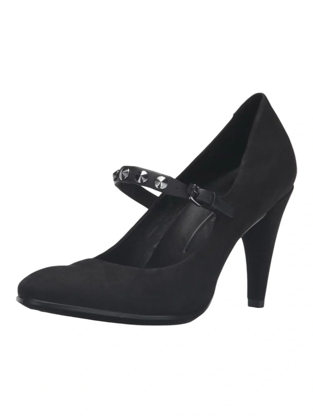 ECCO Shape 75 Sleek Black Suede Mary Jane Studded Pump Heels - Size 8 (EU 38)
