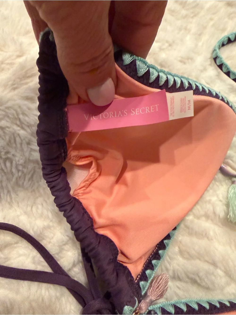 Victoria’s Secret Purple Triangle Tassel Bikini Top, Sz Medium