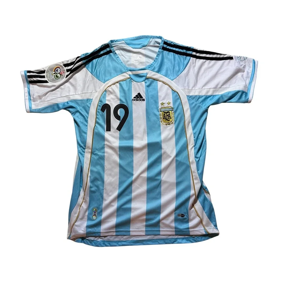 Adidas Argentina 2006 World Cup Messi 19 Jersey Medium Blue White Striped