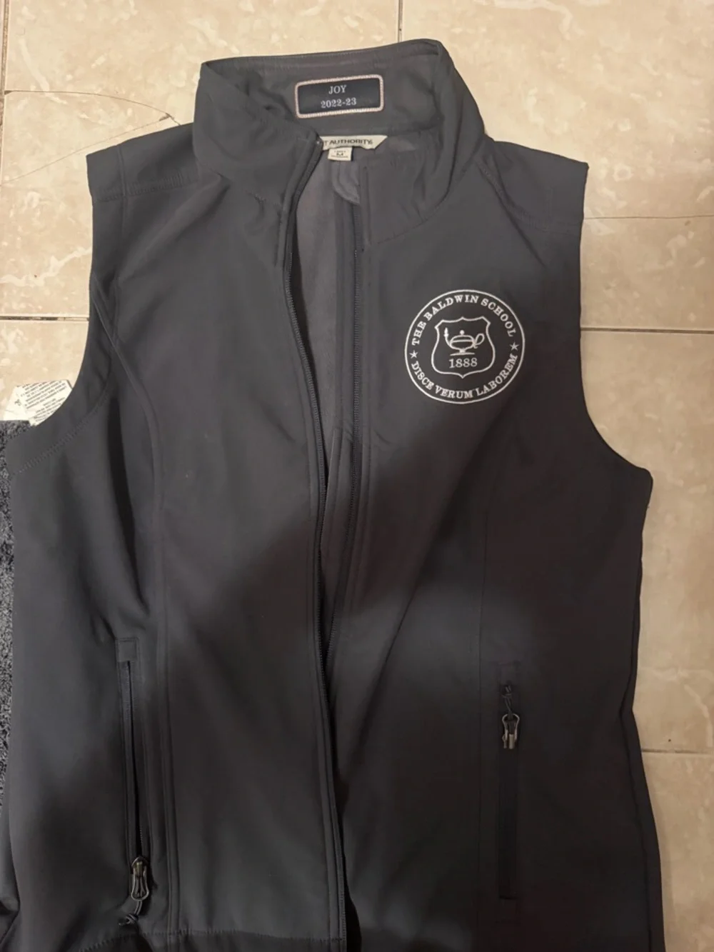 Port Authority Men s Black Softshell Vest with School Crest