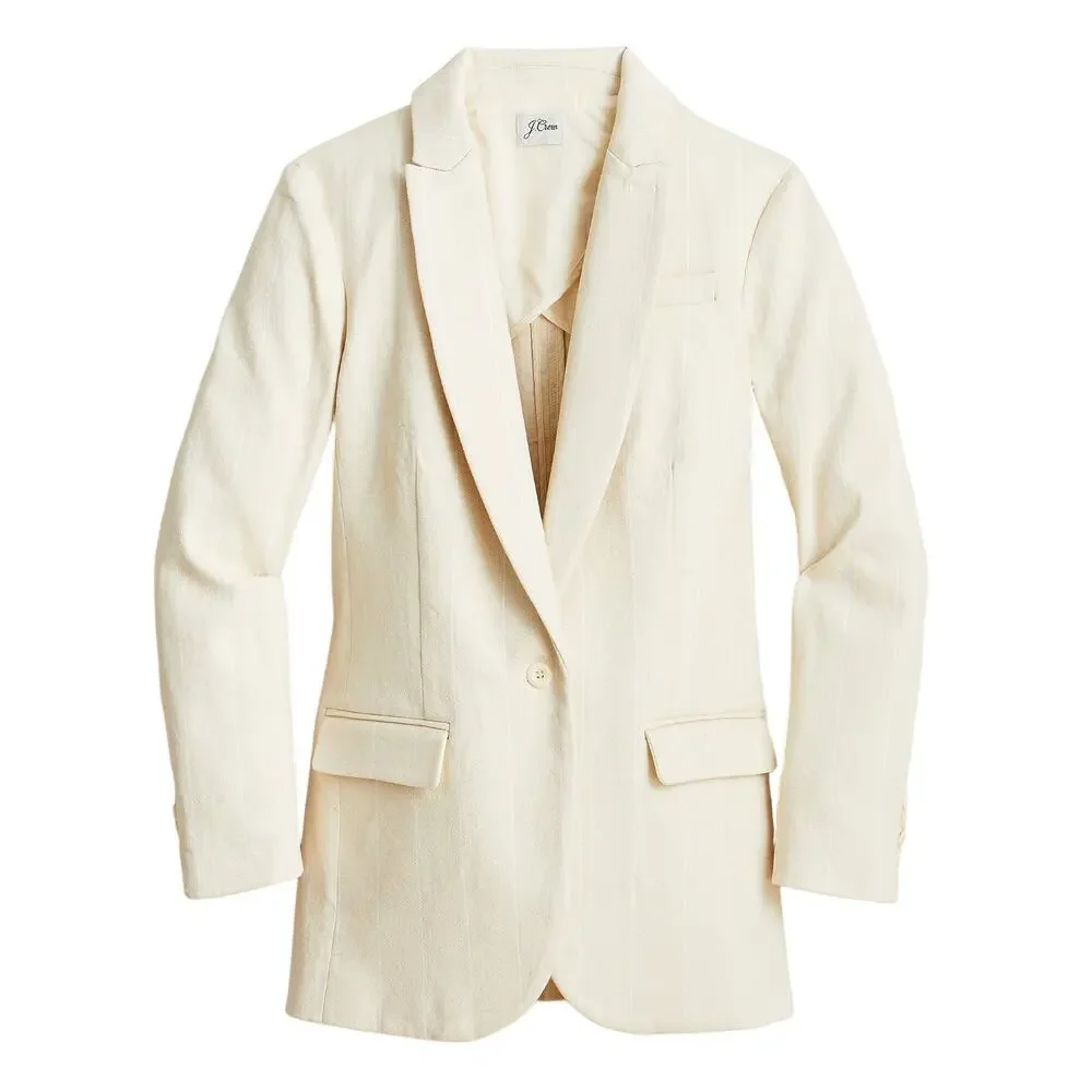 J. Crew Denim Stripe Cream Alfie Blazer Jacket