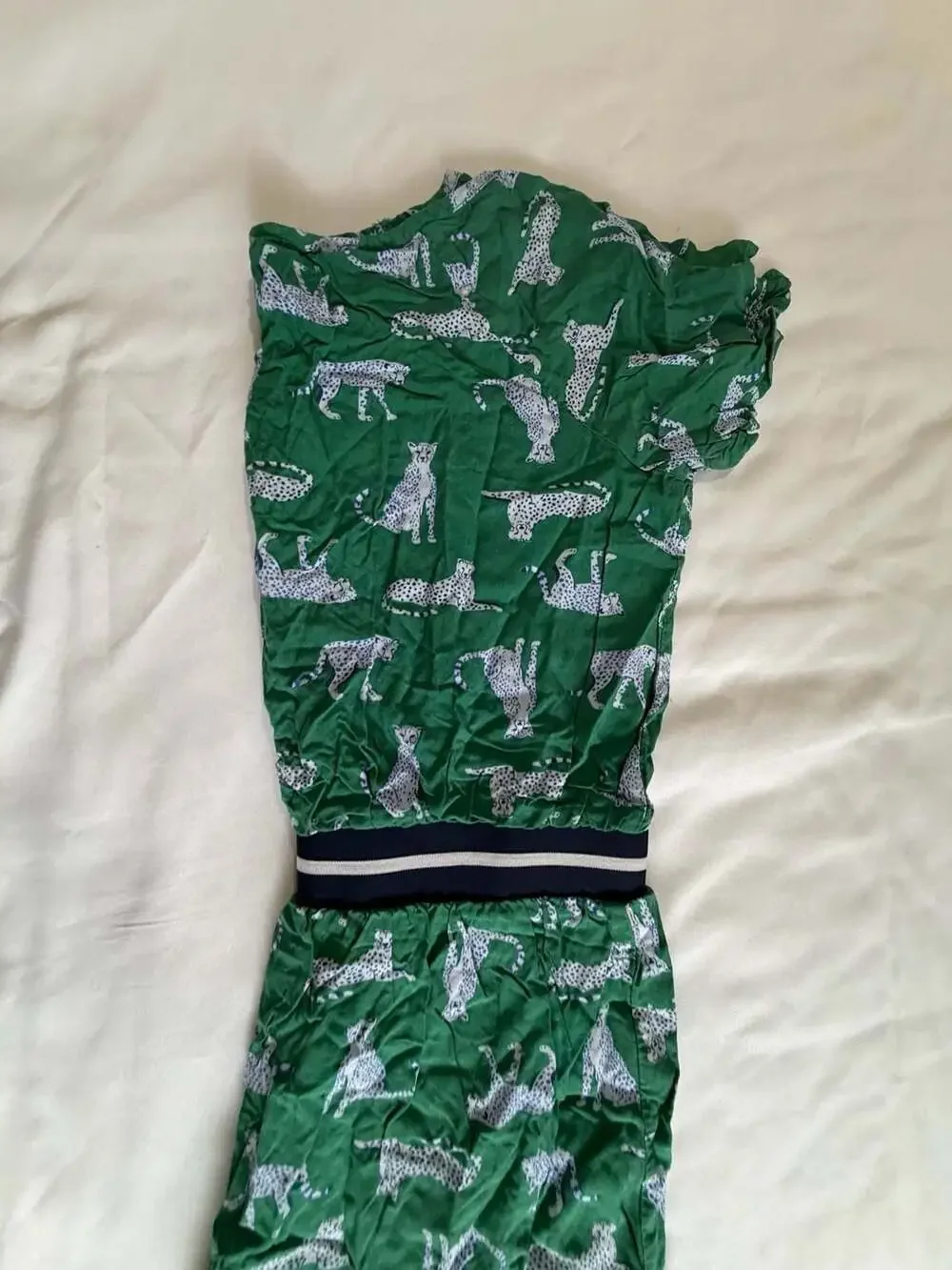 Old Navy Girls XXL 14 Green Cheetah Print Shorts Sleeve Dress Elastic Waist