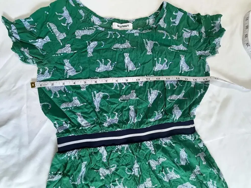 Old Navy Girls XXL 14 Green Cheetah Print Shorts Sleeve Dress Elastic Waist