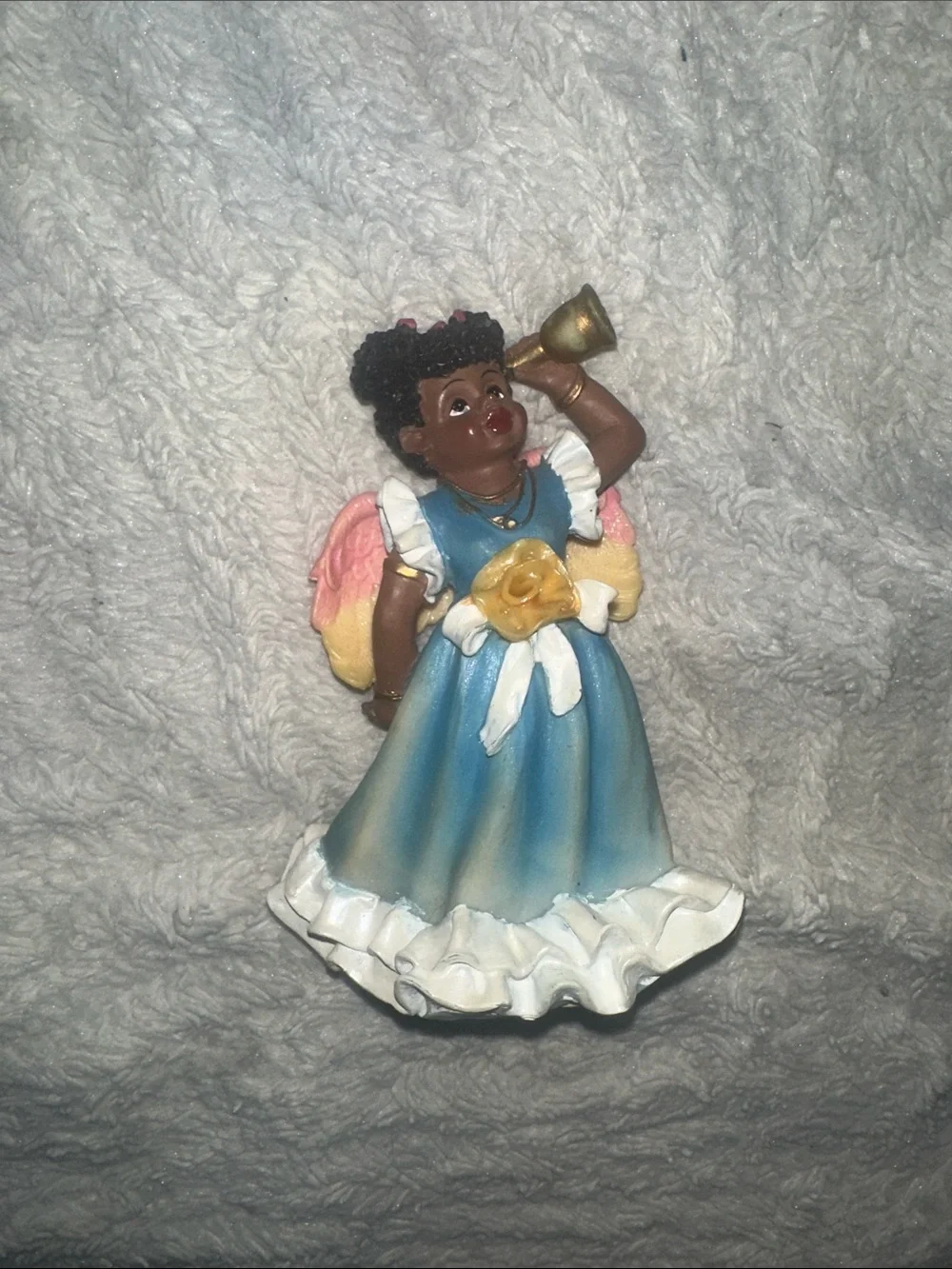 Vintage Collectible Blue & White Angel Figurine with Gold Horn