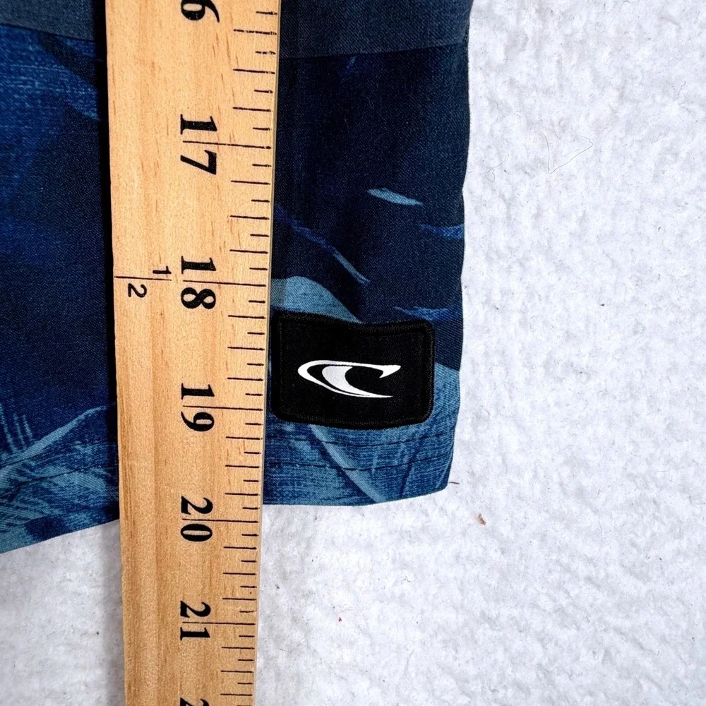 O'Neill Board Shorts Mens 38‎ Blue Tropical Palm Leaf Striped Swim Trunks