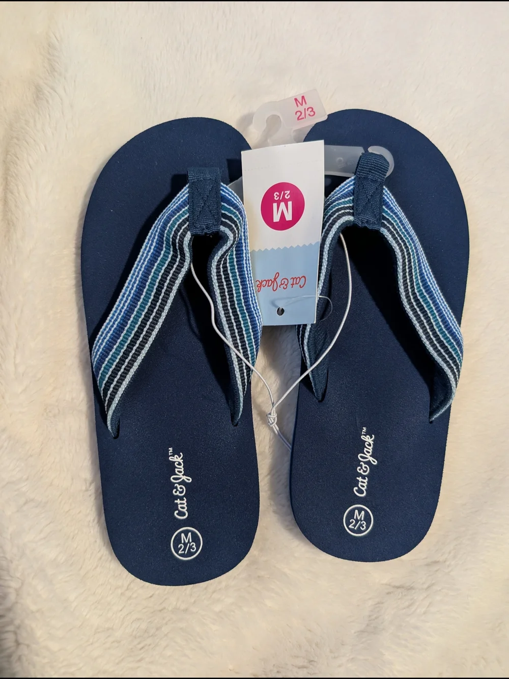 NWT Navy Blue Striped-Detail Flip Flops Cat & Jack 2/3