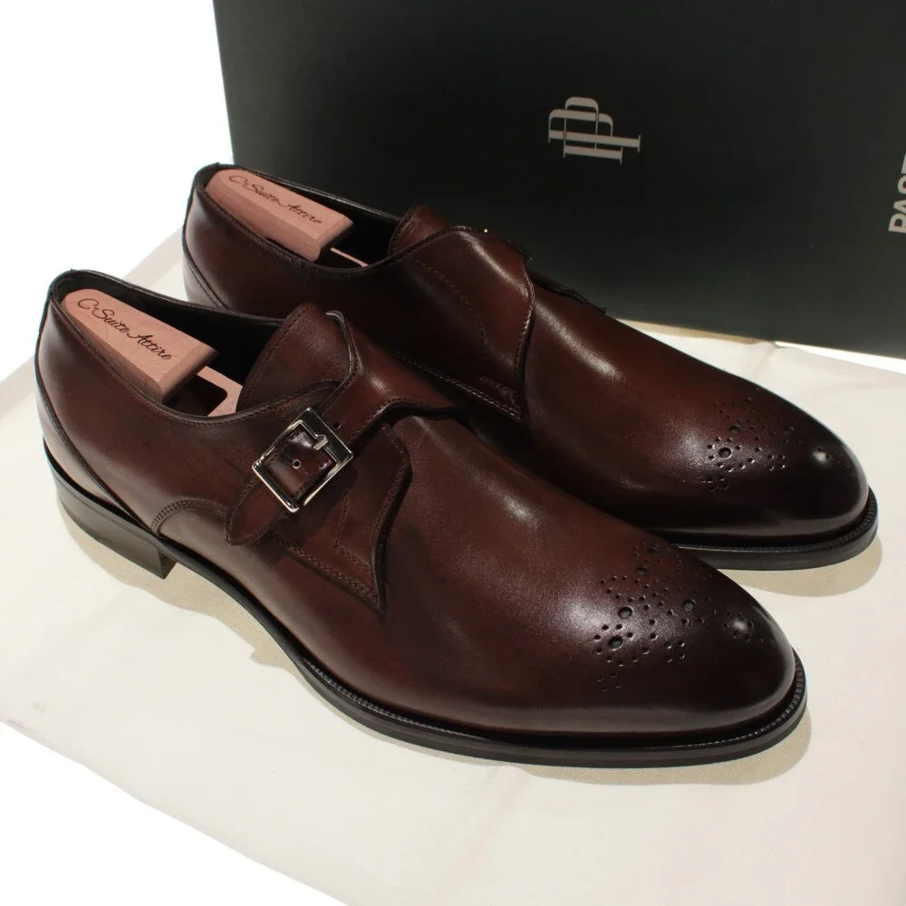 Pastori NWB Single Monk Strap Dress Shoes Size 12 US in Whiskey Brown Leather