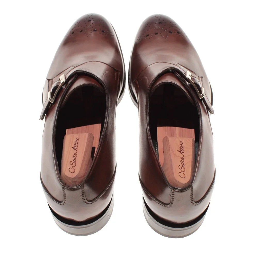 Pastori NWB Single Monk Strap Dress Shoes Size 12 US in Whiskey Brown Leather