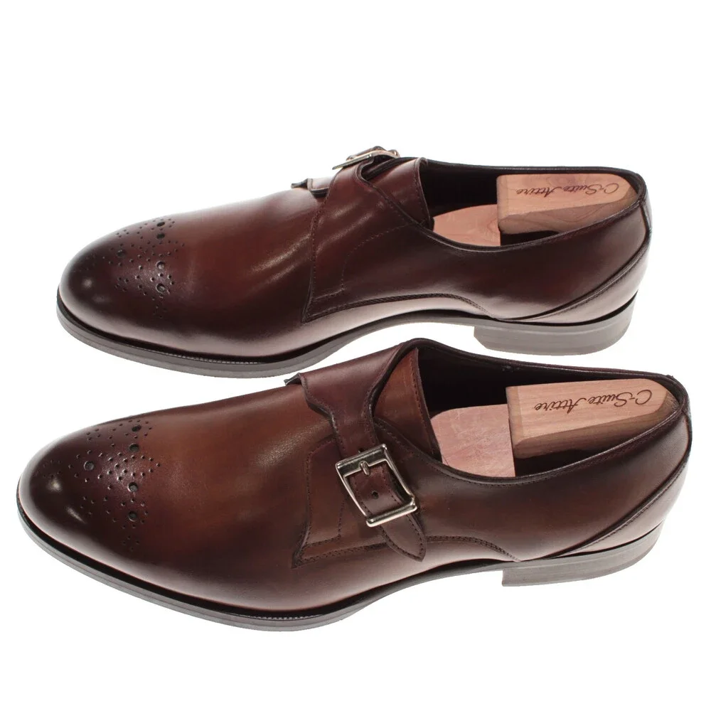 Pastori NWB Single Monk Strap Dress Shoes Size 8.5 US in Whiskey Brown Leather
