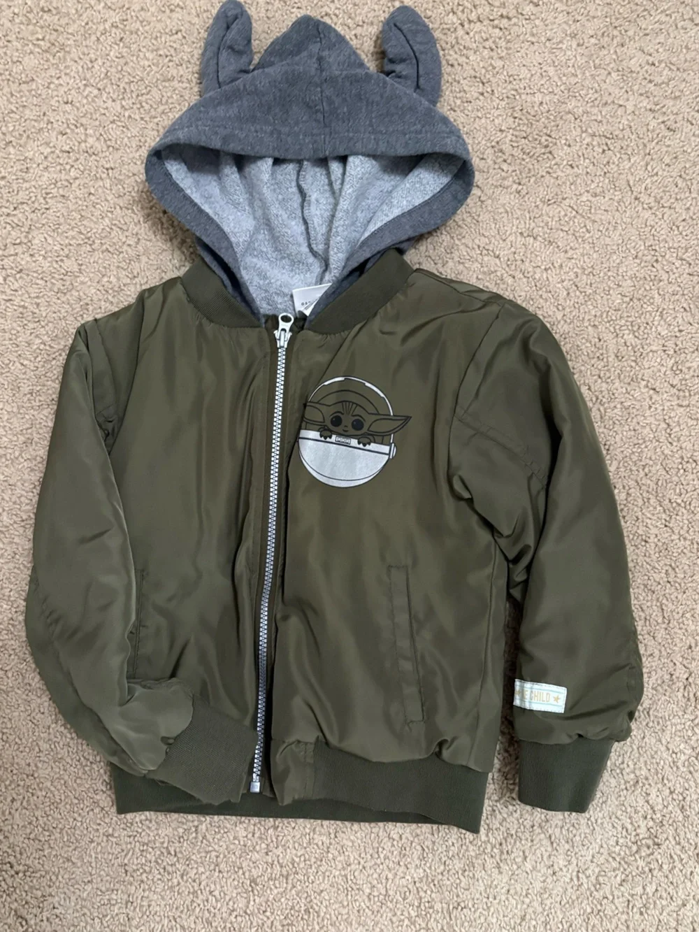 Star Wars Quilted Olive Green Jacket with Gray Hood Lining