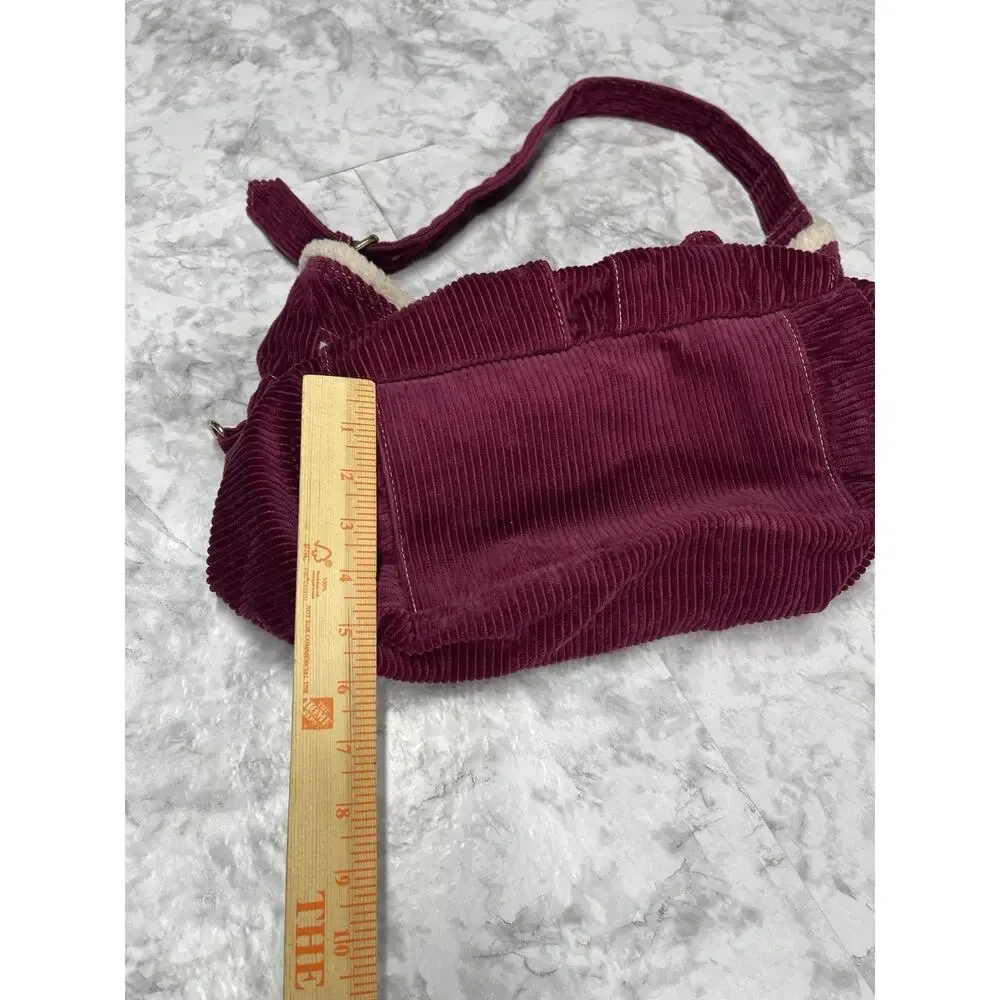 Y2K Indie Sleaze Burgundy Corduroy Sherpa Trim Shoulder Bag Unbranded Hobo Purse