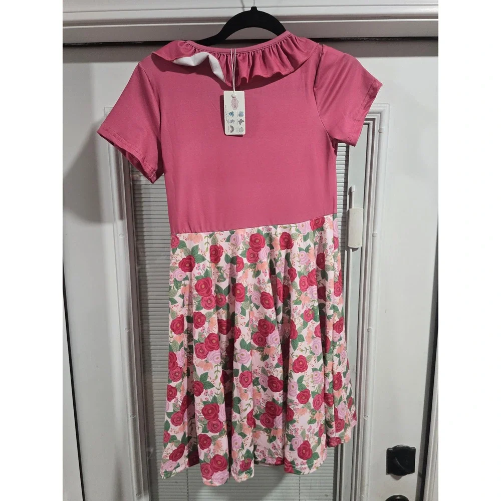 Pete + Lucy Girls Pink Floral Ruffle Faux Wrap Dress P+Lush Size 10/12 NWT