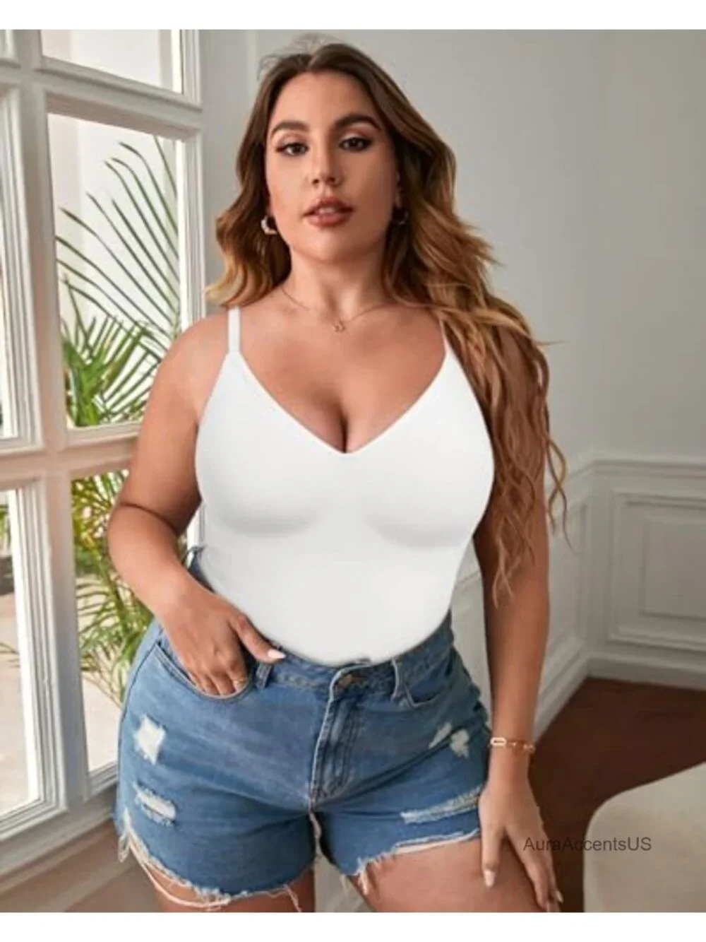 Tummy Control Shapewear Tank Top Seamless V-Neck Compression Body Shaper