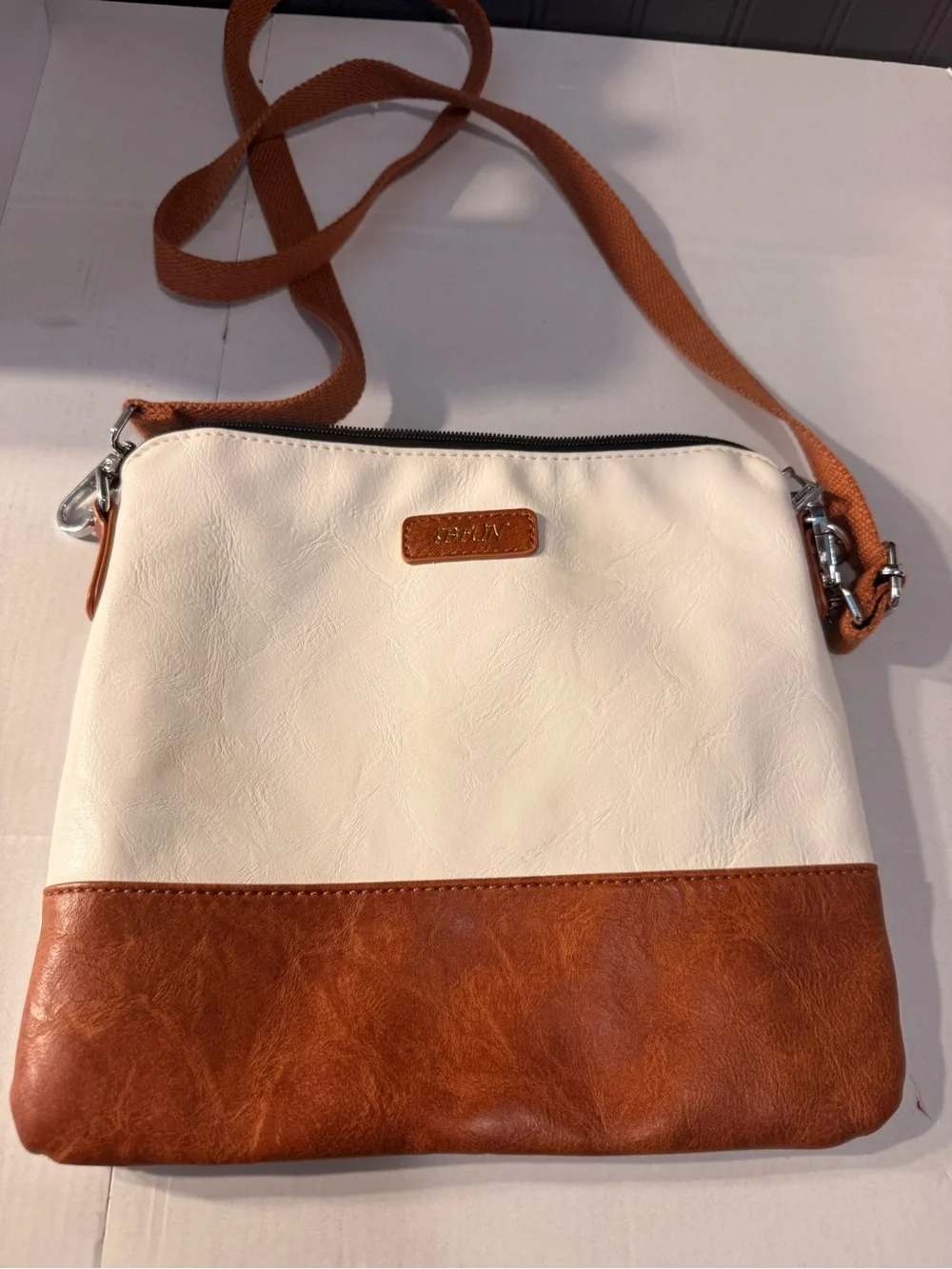 Two-Tone Cream and Brown Crossbody Bag - Classic Women's Shoulder Bag