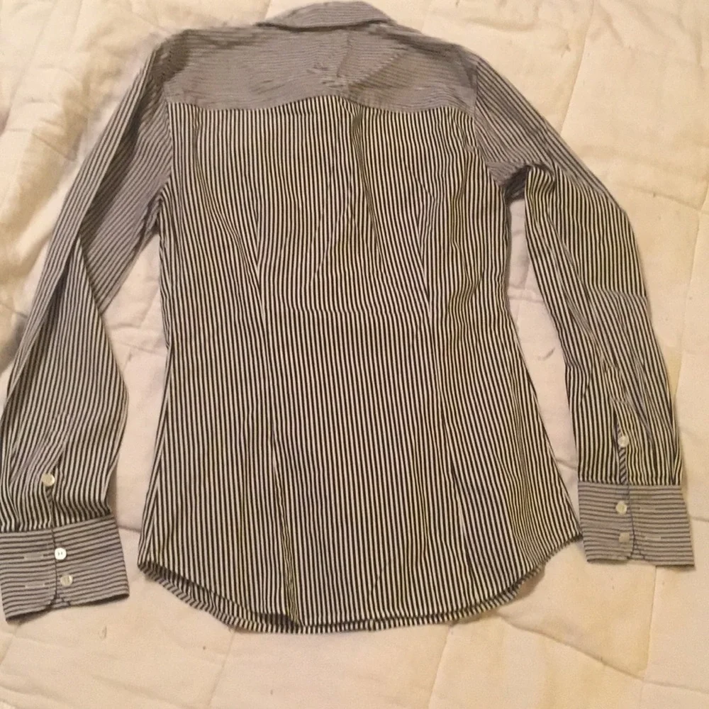 J. Crew Blue White Stripe Oxford Cotton blend Shirt Stretch Perfect