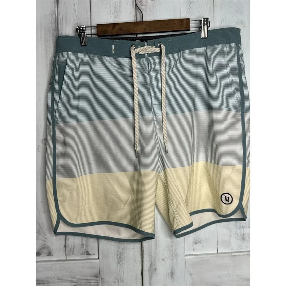 VUORI Cruise Board Shorts Swim Trunks Men's Size 36  Sagebrush‎ Wave Stripe Blue