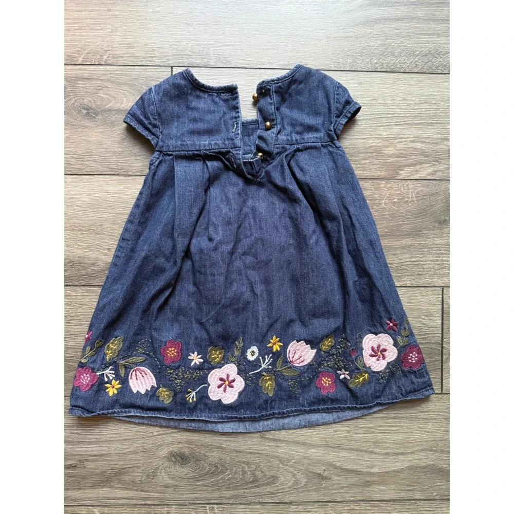 Artisan NY‎ Kids Girls Blue Denim Floral Embroidered Short Sleeve Dress Size 2T