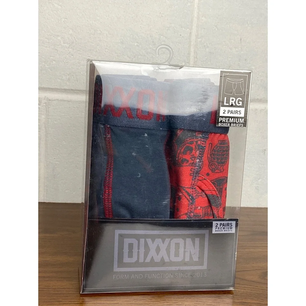 Dixxon Boxer Briefs 2-Pack Premium Underwear Mens Large LRG Black/Red print‎