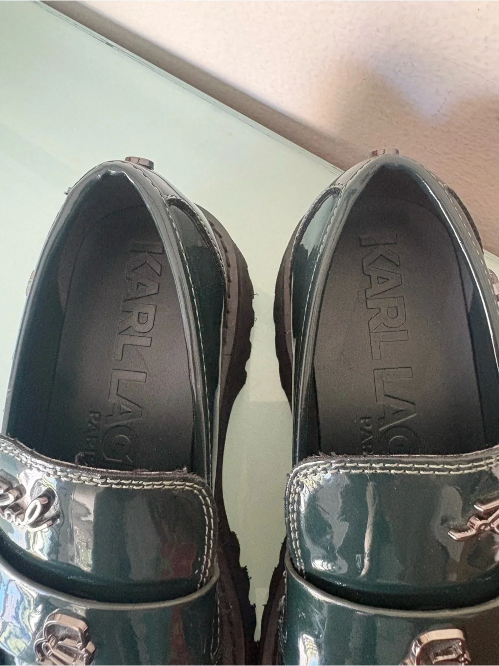 Karl Lagerfeld green patent