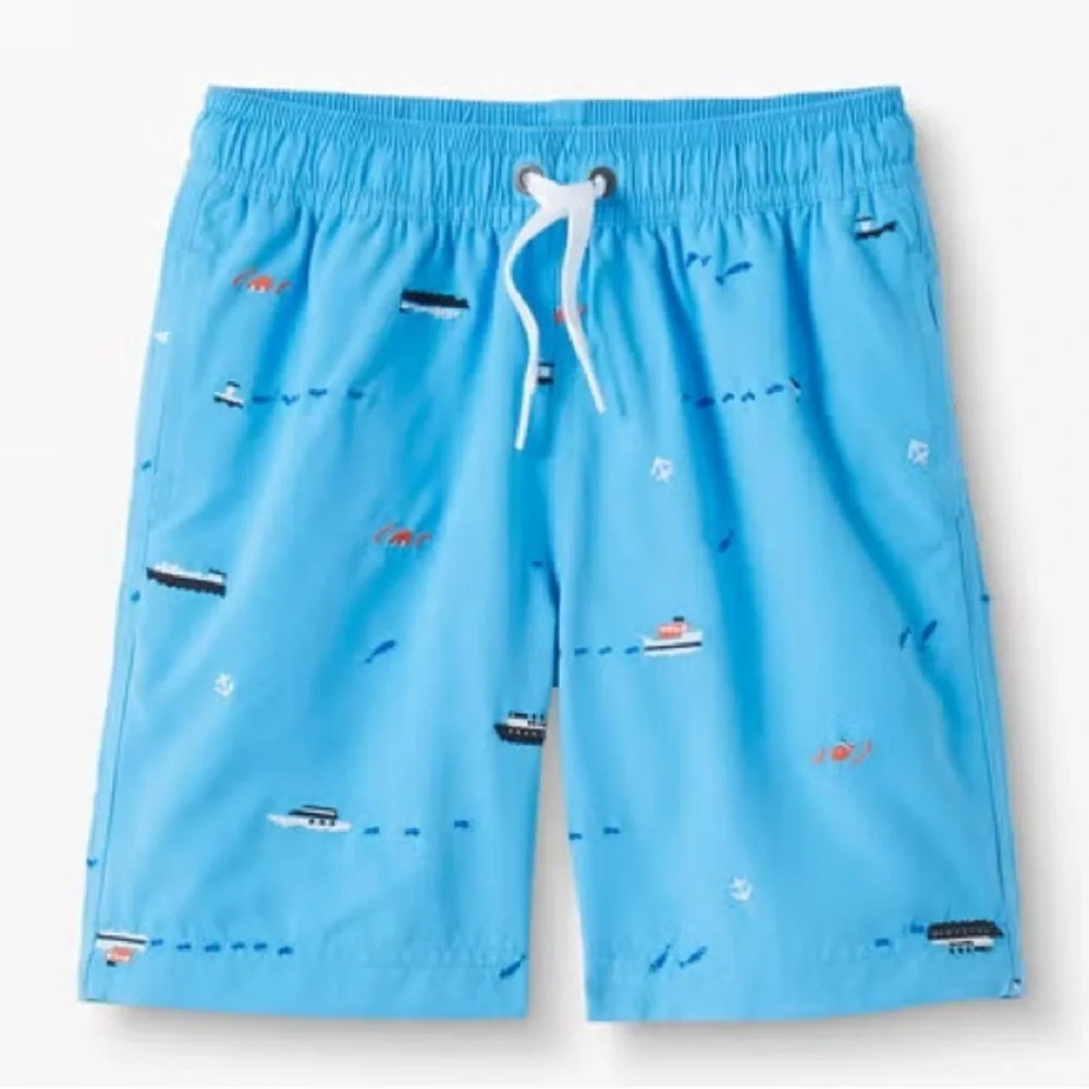 HANNA ANDERSSON Sunblock Embroidered Swim Trunks Blue Boats‎ size 5 or 110