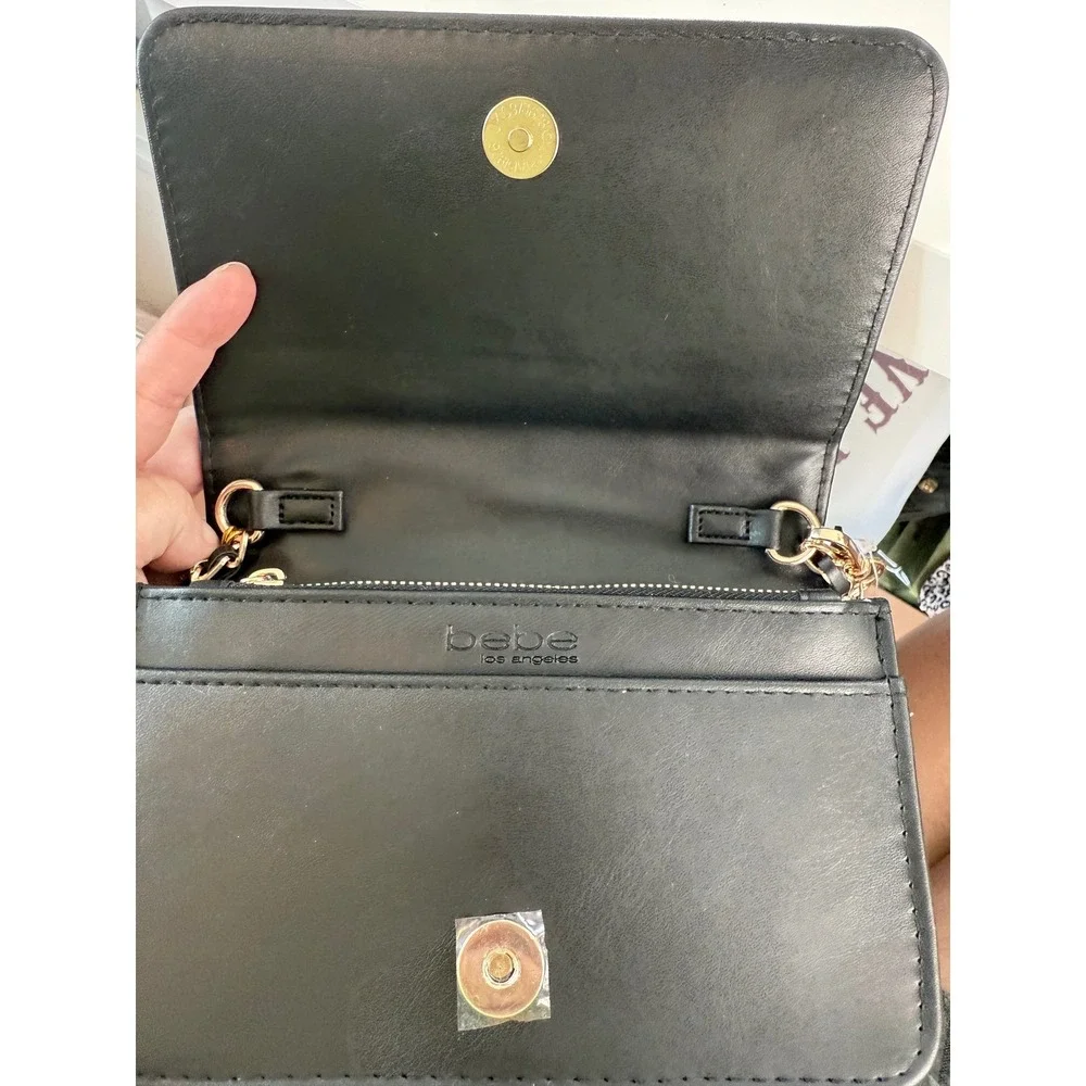 Bebe Taffy Woven Chain Crossbody Bag Black MSRP 79‎