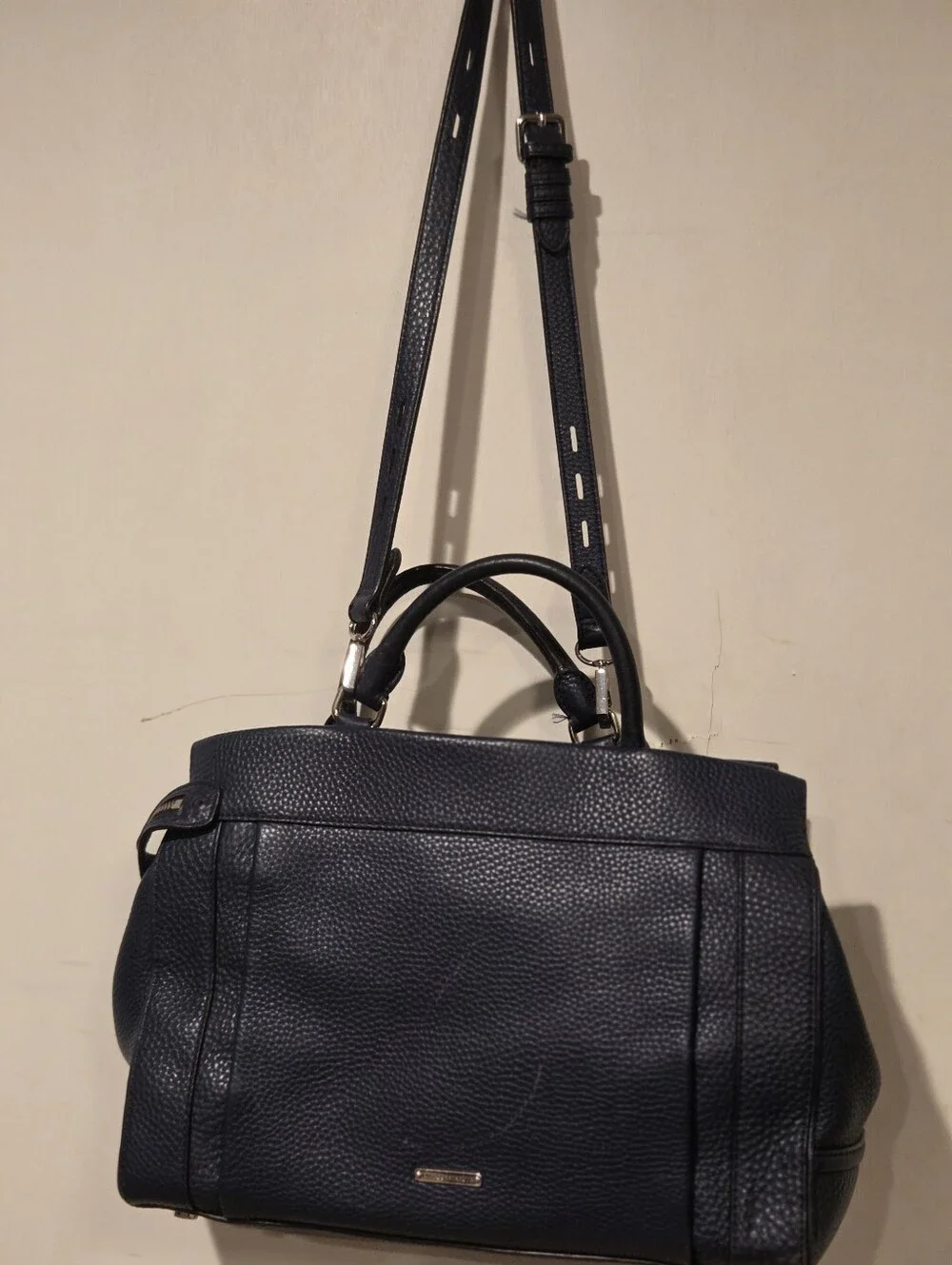 Rebecca Minkoff Classic Navy Pebbled Leather Satchel Bag