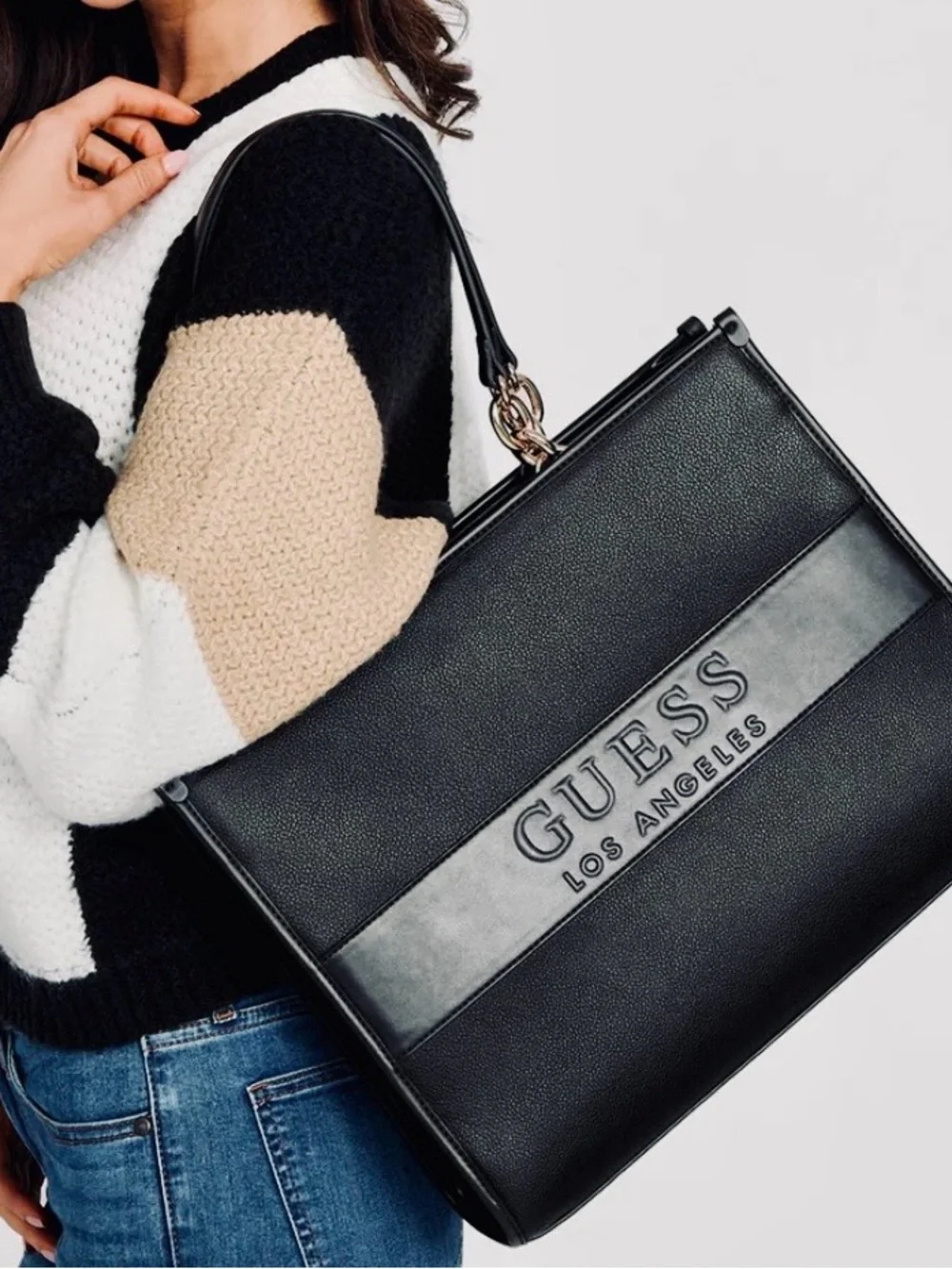 GUESS Los Angeles Black Logo Tote Bag