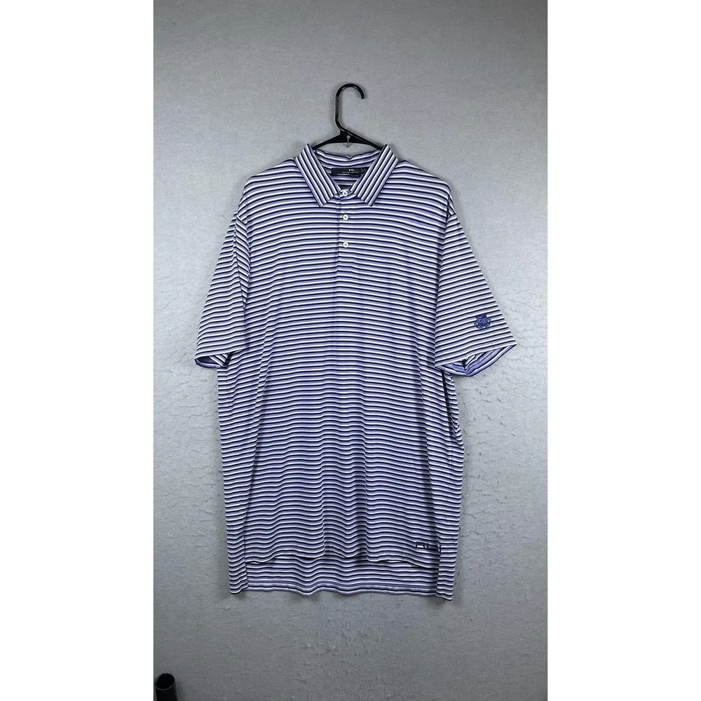 RLX Ralph Lauren‎ Polo Shirt Mens XL Blue White Stripe Golf Performance Stretch