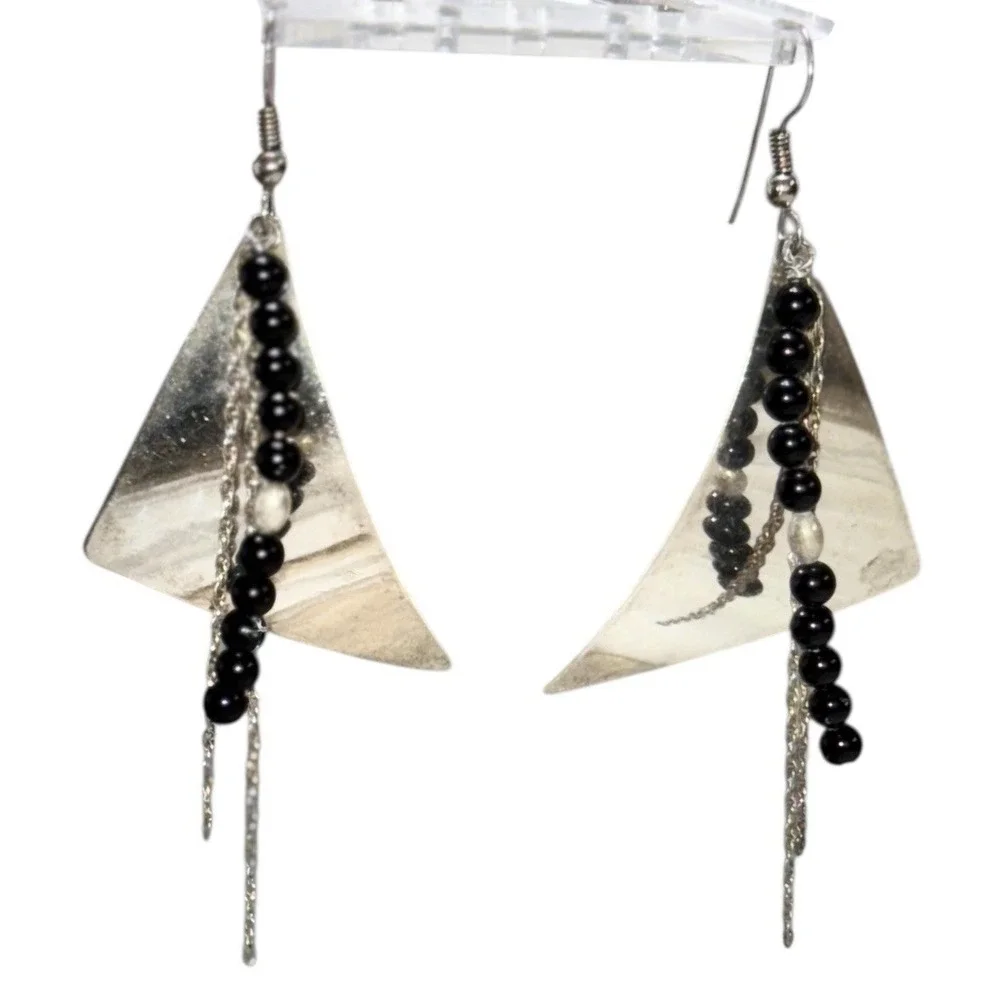 Vintage Sterling Silver Beaded‎ Dangle Earrings – Signed, Artist Unknown