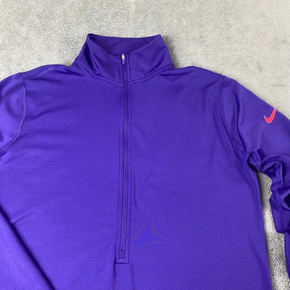 Nike Womens XL Quarter Zip Pullover Purple Dri-FIT Long Sleeve Thumbholes