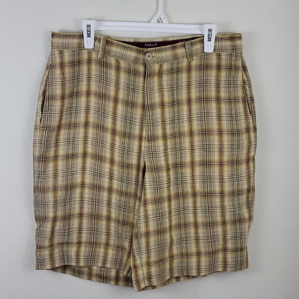 Tommy Bahama Linen Plaid Shorts Size 34