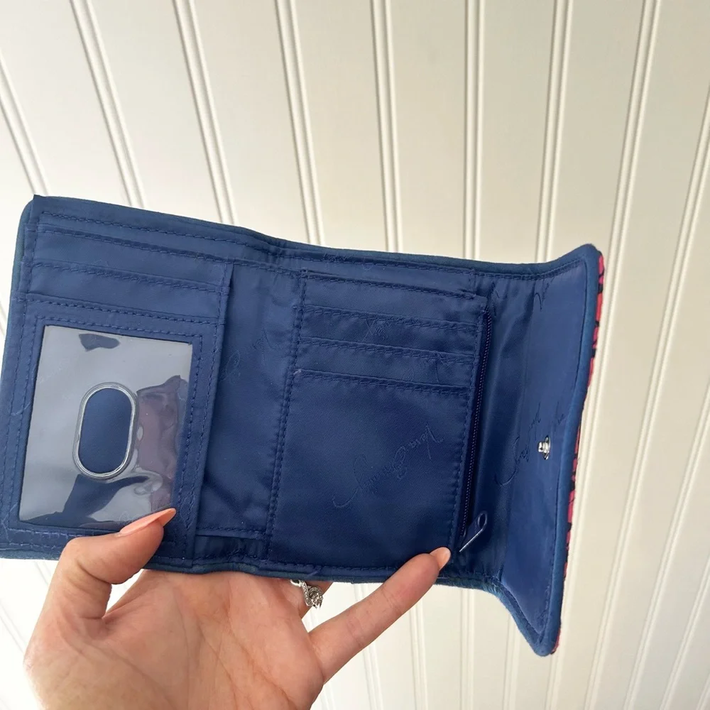 Vera Bradley Pink and Navy Geometric Quilted Wallet Tri Fold Katalina Diamond