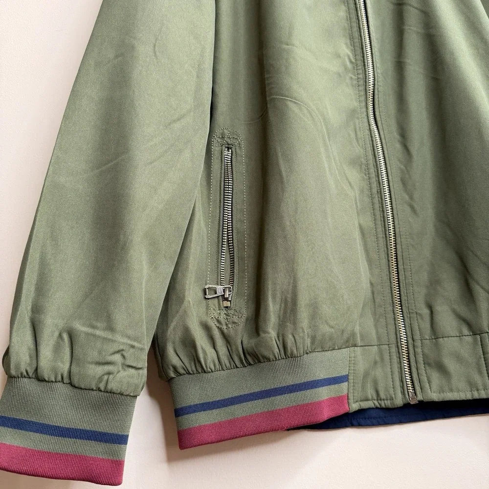 men's navy blue and olive green reversible bomber jacket SZ-M‎ gold tone zipper