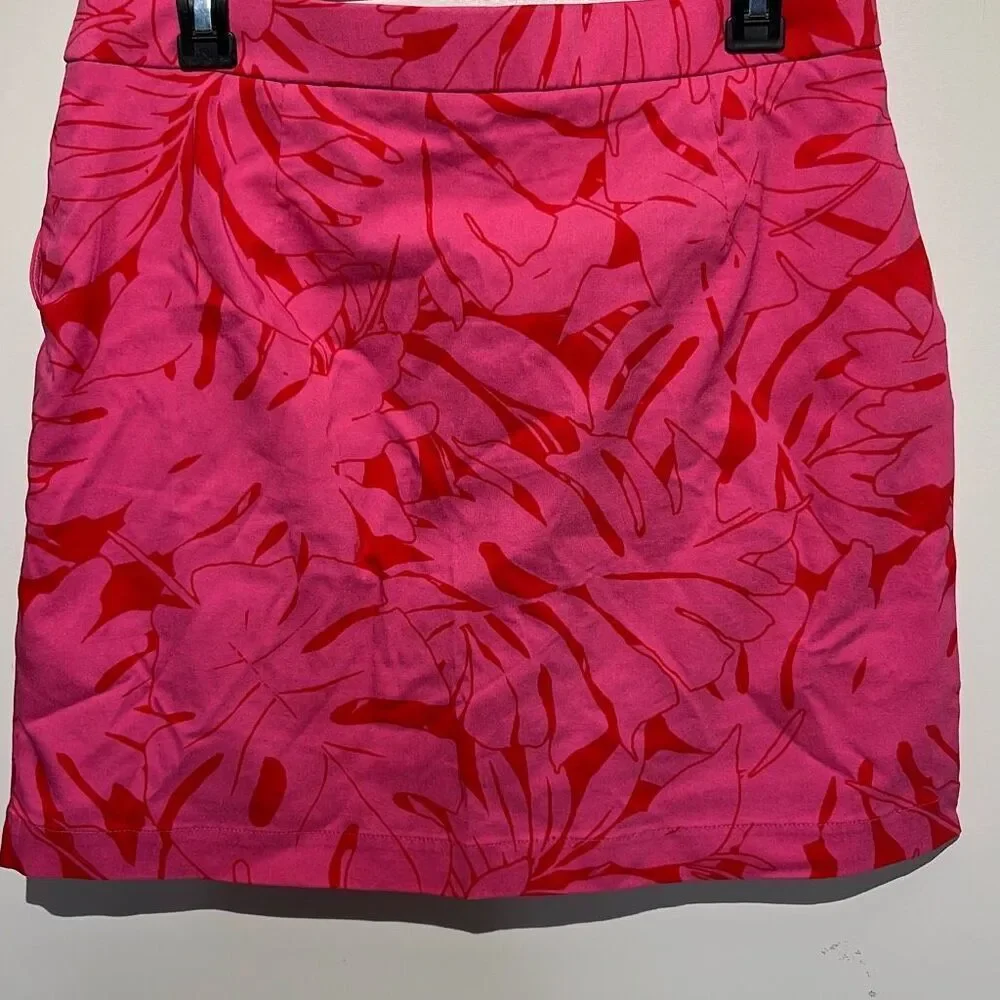 Rafaella Women's Pink Leaf Print Elastic Waist Built-In Shorts Mini Skort Medium