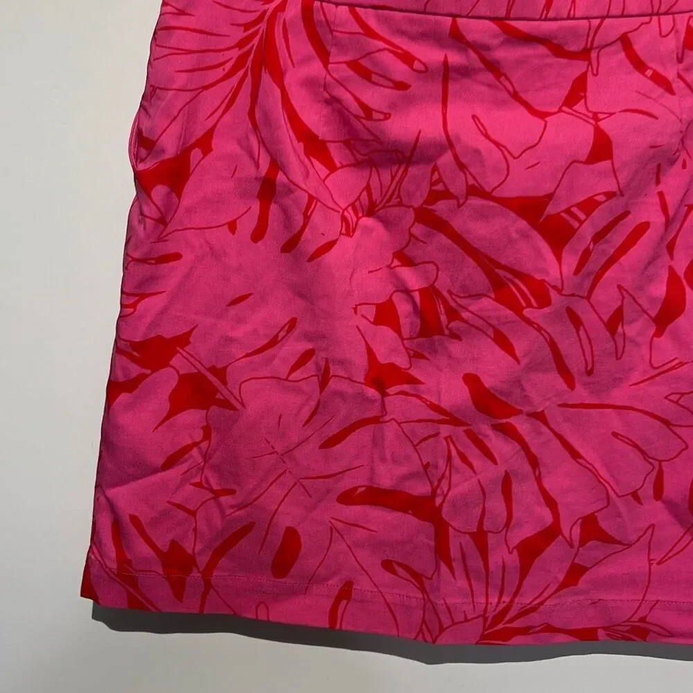 Rafaella Women's Pink Leaf Print Elastic Waist Built-In Shorts Mini Skort Medium