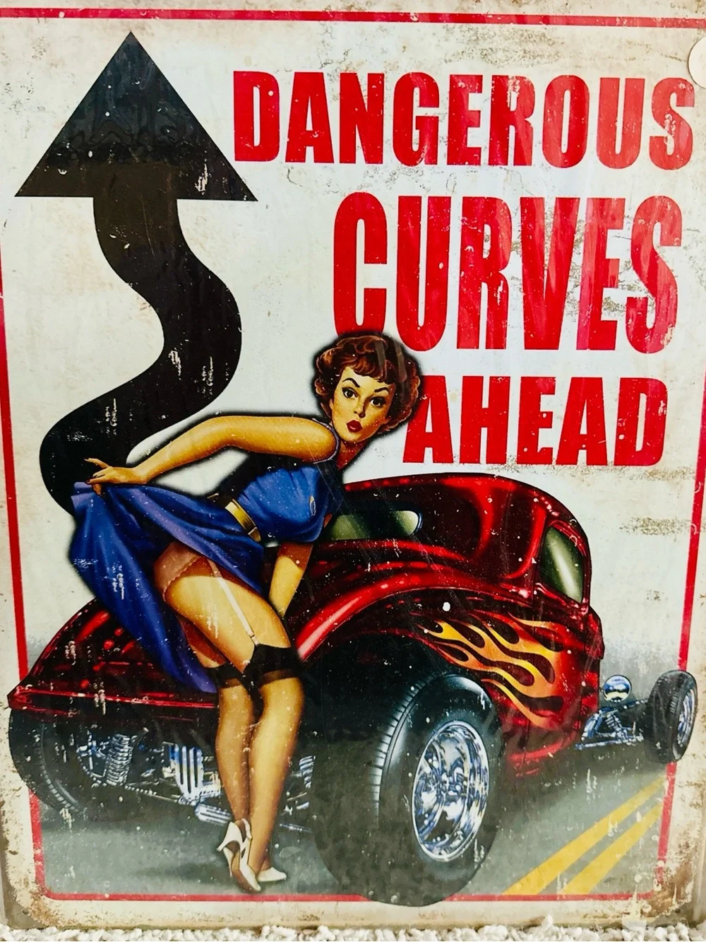 NEW Dangerous Curves Ahead Metal Sign
