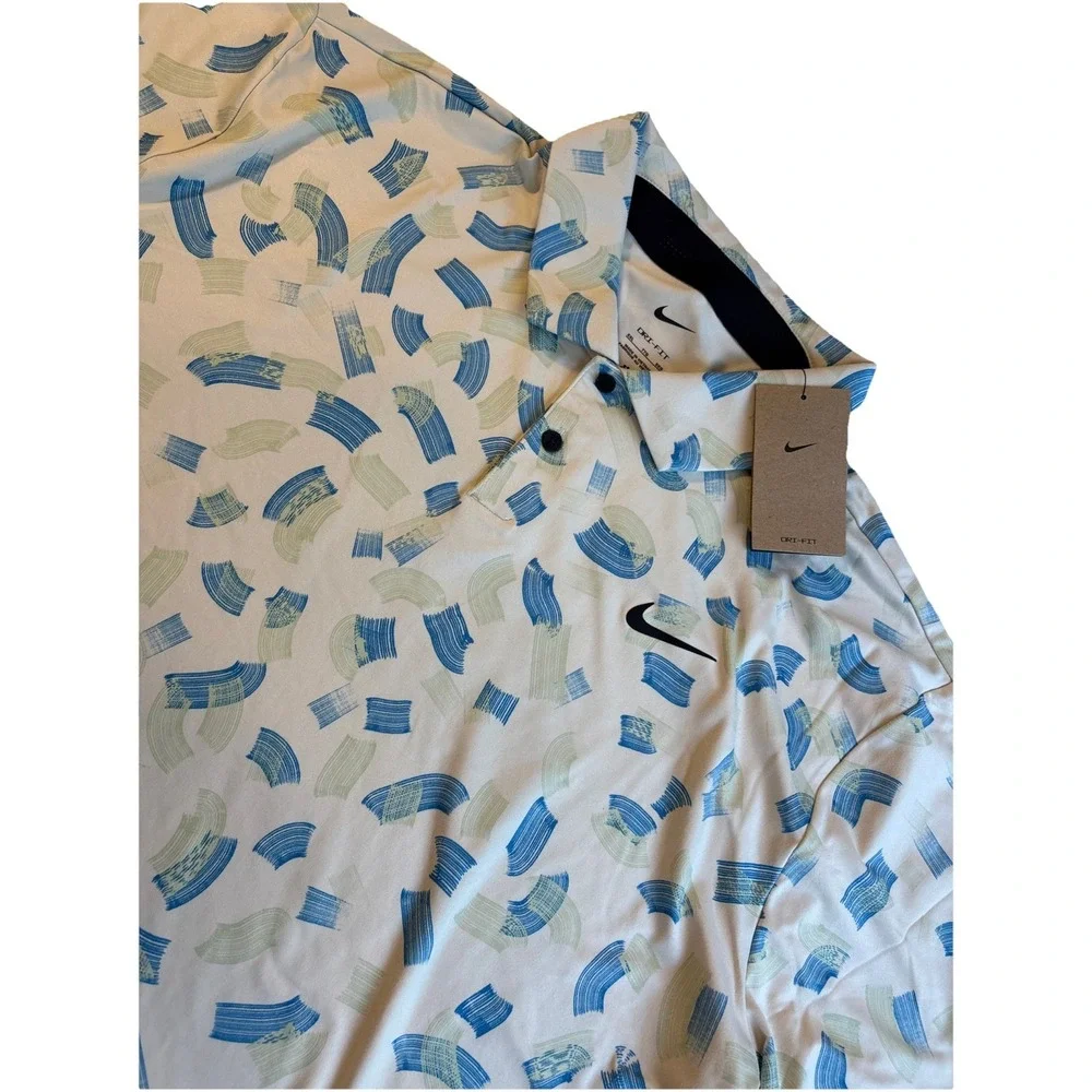 NIKE Tour Dri-Fit Men's Golf Polo Micro Print  Cream/blue‎  XXL NEW
