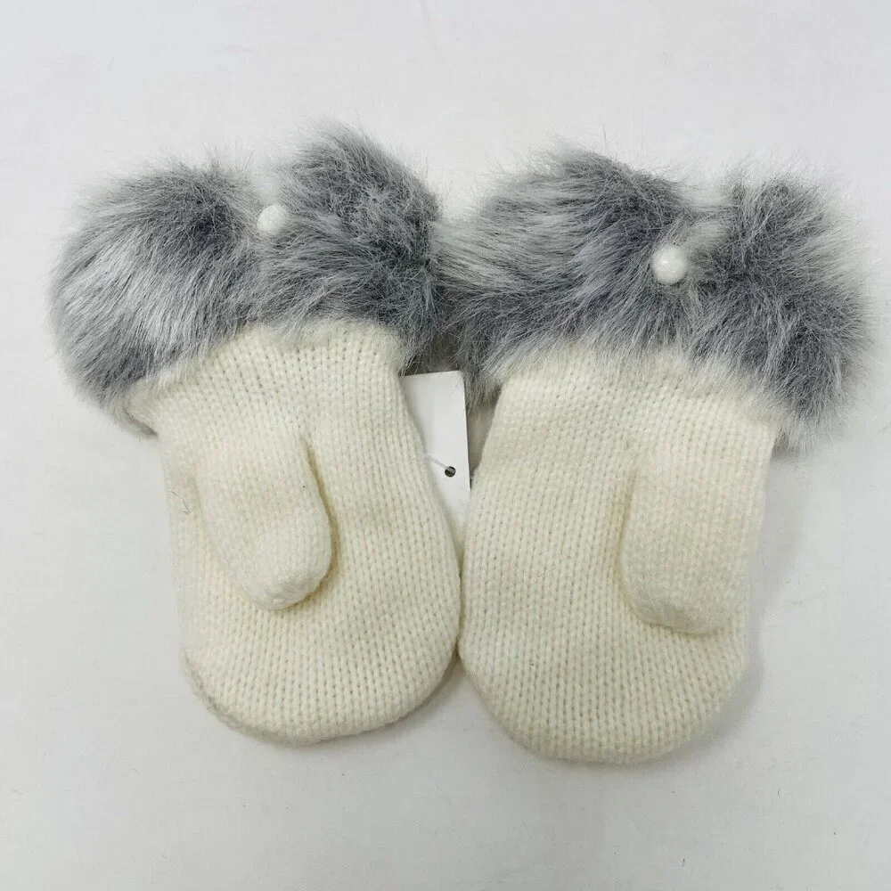 Janie and Jack Baby Girls‎ Size 6-12 Months Faux Fur Trim Mittens in Ivory $24