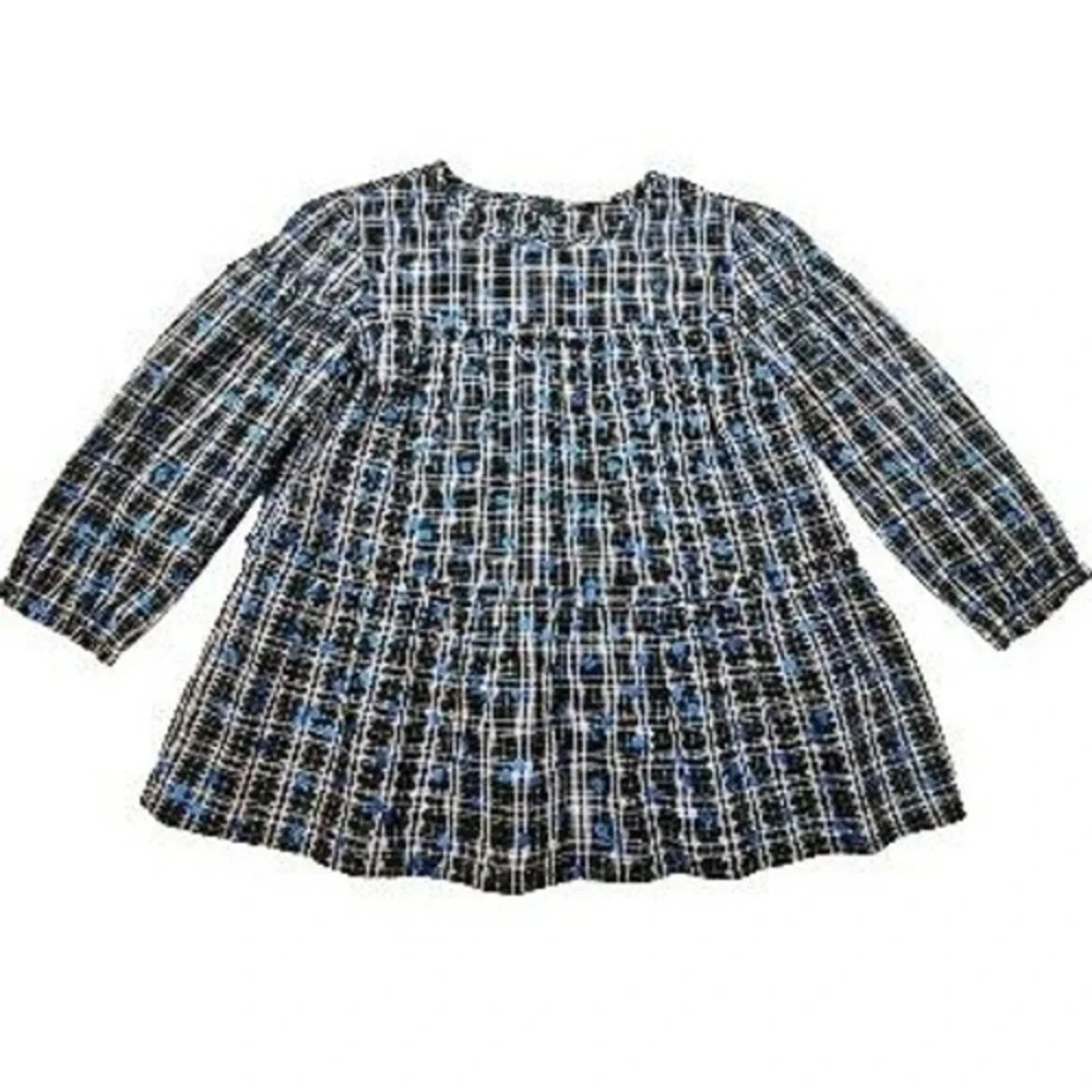 J.Crew Crewcuts Tiered‎ Shirt Top Plaid Polka-Dots Cotton Blue Youth Girls 14