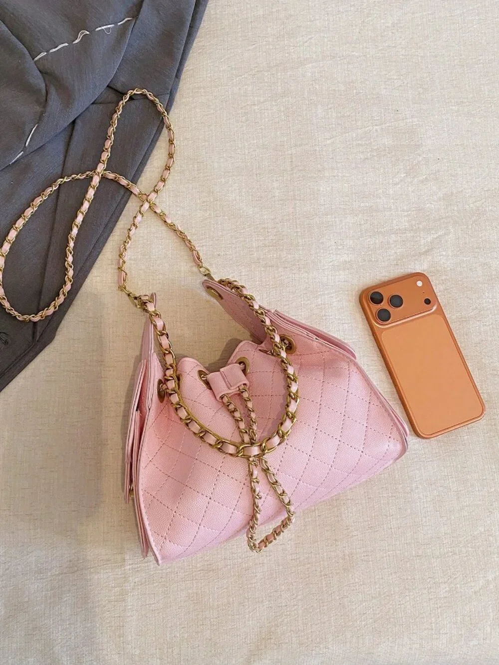 Pink Casual Women's Rhombus Embroidery Small Square Crossbody Bag