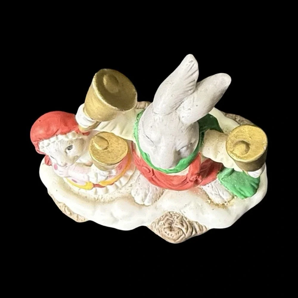 Fitz & Floyd Holiday Hamlet Enchanted Forest Bell Choir Bunny Figurine 1993