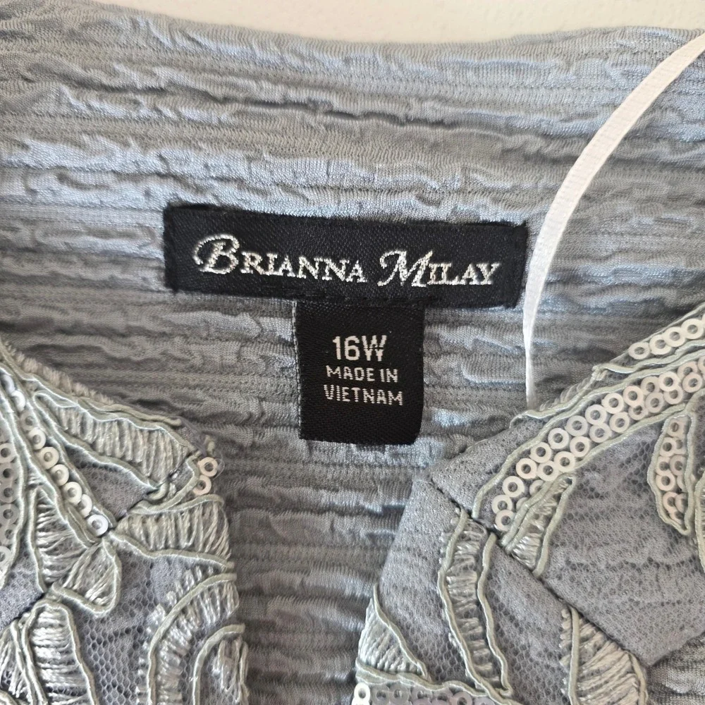 NWT Brianna Milay Jacket‎ Dress Set Womens 16W Artic Blue Embroidered Sequin