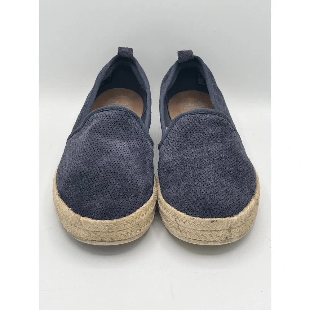 Clarks Collection Navy Blue Perforated Suede Espadrille Flats Women Sz 9M