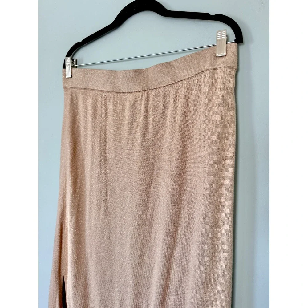 Banana‎ Republic Shine Knit Midi Sweater Skirt XL Metallic Champagne Gold