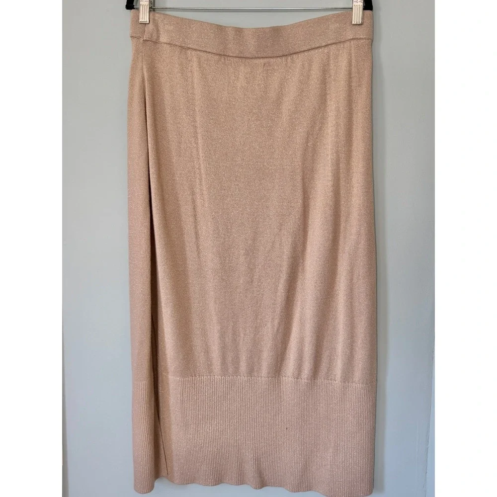 Banana‎ Republic Shine Knit Midi Sweater Skirt XL Metallic Champagne Gold