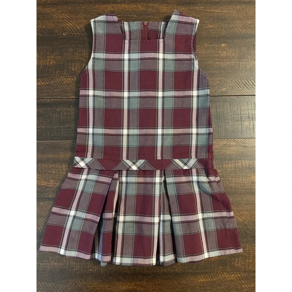 True Grits Plaid Pleated School Uniform Jumper Burgundy Grey Size 6 Classic Prep